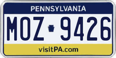 PA license plate MOZ9426