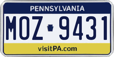 PA license plate MOZ9431