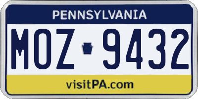 PA license plate MOZ9432