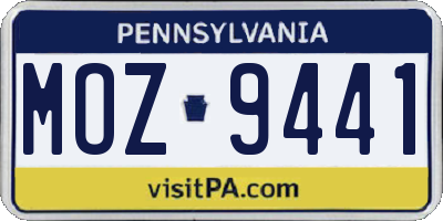 PA license plate MOZ9441
