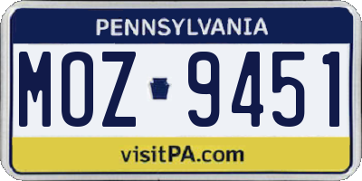 PA license plate MOZ9451