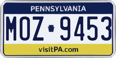 PA license plate MOZ9453