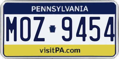PA license plate MOZ9454
