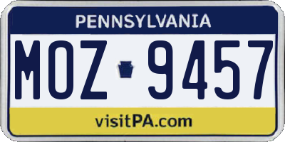PA license plate MOZ9457