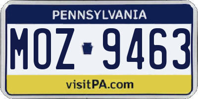 PA license plate MOZ9463