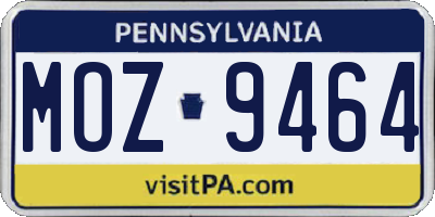 PA license plate MOZ9464