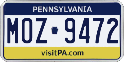 PA license plate MOZ9472
