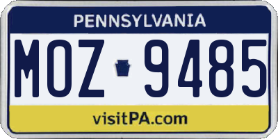 PA license plate MOZ9485
