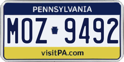 PA license plate MOZ9492