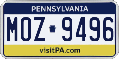 PA license plate MOZ9496