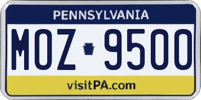 PA license plate MOZ9500