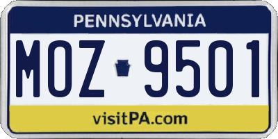PA license plate MOZ9501