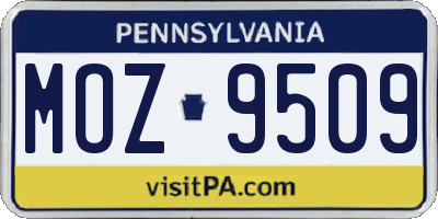 PA license plate MOZ9509
