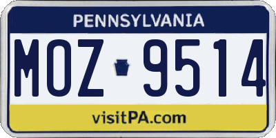 PA license plate MOZ9514
