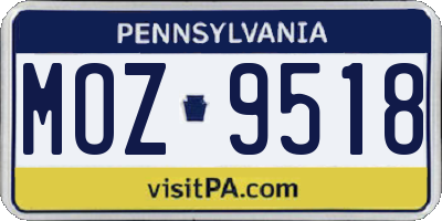 PA license plate MOZ9518