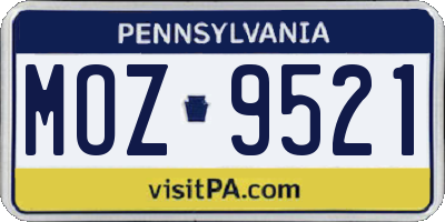 PA license plate MOZ9521