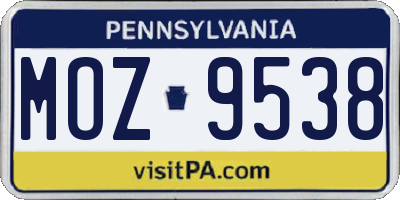 PA license plate MOZ9538