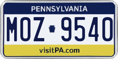 PA license plate MOZ9540
