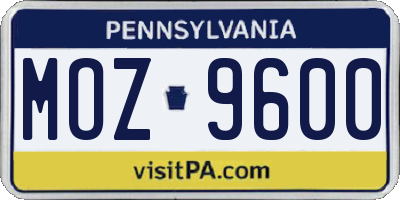 PA license plate MOZ9600