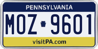 PA license plate MOZ9601
