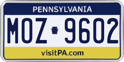 PA license plate MOZ9602