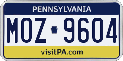 PA license plate MOZ9604