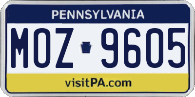 PA license plate MOZ9605