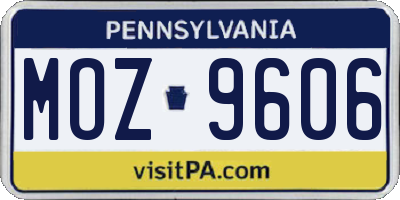 PA license plate MOZ9606