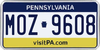PA license plate MOZ9608