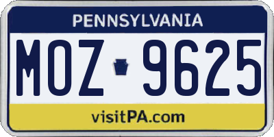 PA license plate MOZ9625