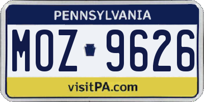 PA license plate MOZ9626