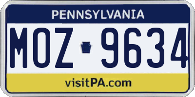 PA license plate MOZ9634