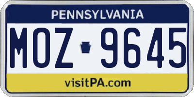 PA license plate MOZ9645