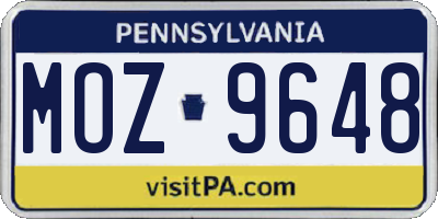 PA license plate MOZ9648