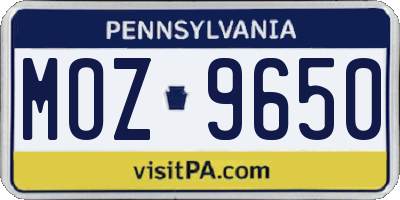 PA license plate MOZ9650