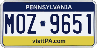 PA license plate MOZ9651