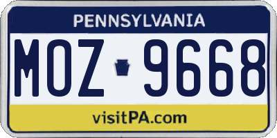 PA license plate MOZ9668