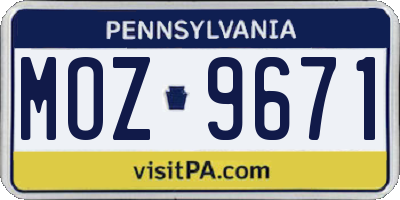 PA license plate MOZ9671