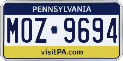 PA license plate MOZ9694