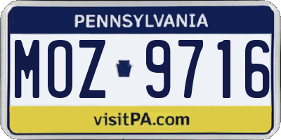 PA license plate MOZ9716