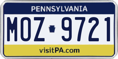 PA license plate MOZ9721