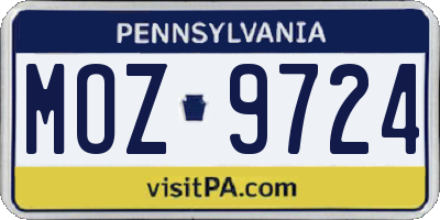PA license plate MOZ9724