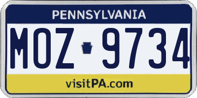 PA license plate MOZ9734