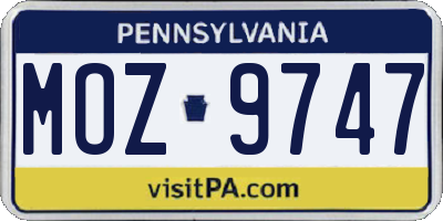 PA license plate MOZ9747