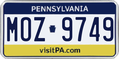 PA license plate MOZ9749