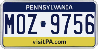 PA license plate MOZ9756