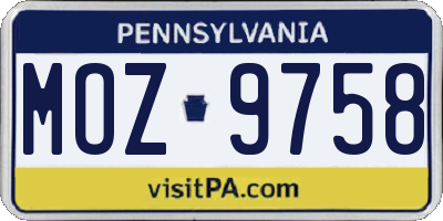 PA license plate MOZ9758