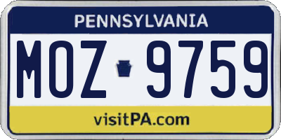 PA license plate MOZ9759