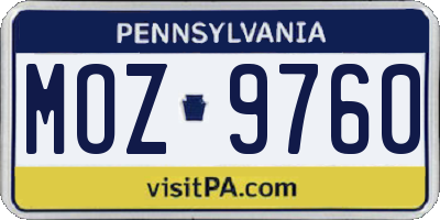 PA license plate MOZ9760
