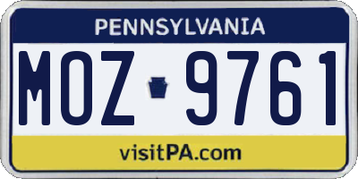 PA license plate MOZ9761